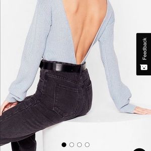 Pastel Blue Nasty Gal sweater with open back